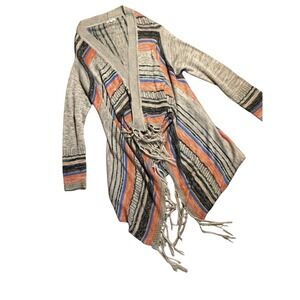 Umgee Med Fringe Open Front Cardigan Women's Aztec Beige Blk Coral Blue Sweater
